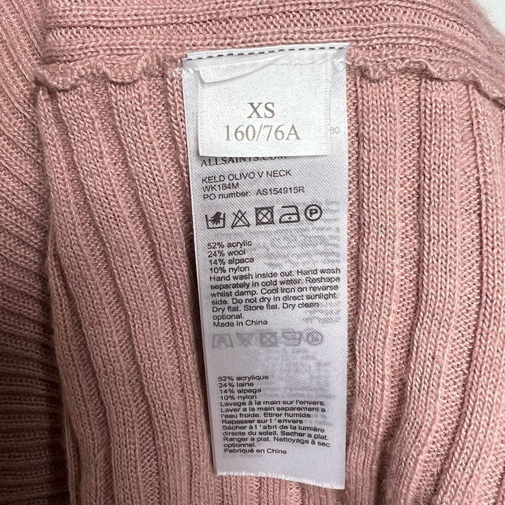 All Saints Keld Olivo Asymmetric V-Neck Ribbed Sweater Pink Size XS - Picture 8 of 12